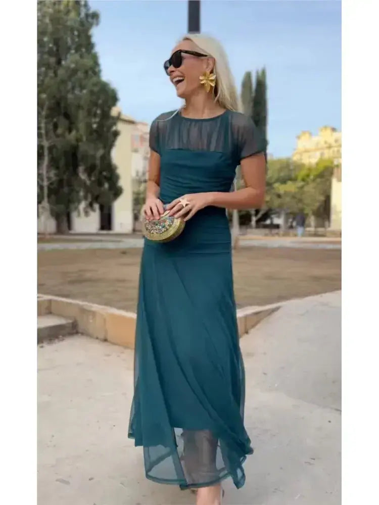 Vestido Casual para Mujer – Diseño A-Line con Manga Corta, Cuello Redondo y Corte Amplio para Verano MaDaJo