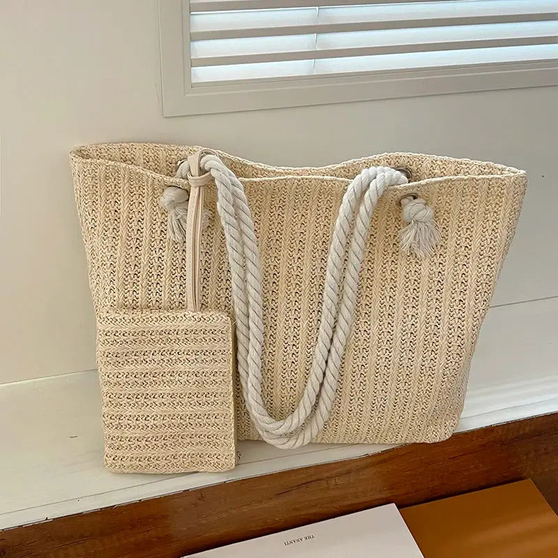Bolso Tote de Paja para Mujer – Gran Capacidad Playa Verano MaDaJo