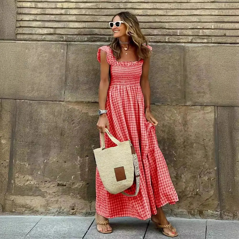 Vestido Largo Plaid Sin Mangas Mujer – Estilo Retro Europeo Verano 2026 MaDaJo