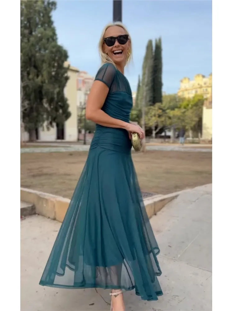 Vestido Casual para Mujer – Diseño A-Line con Manga Corta, Cuello Redondo y Corte Amplio para Verano