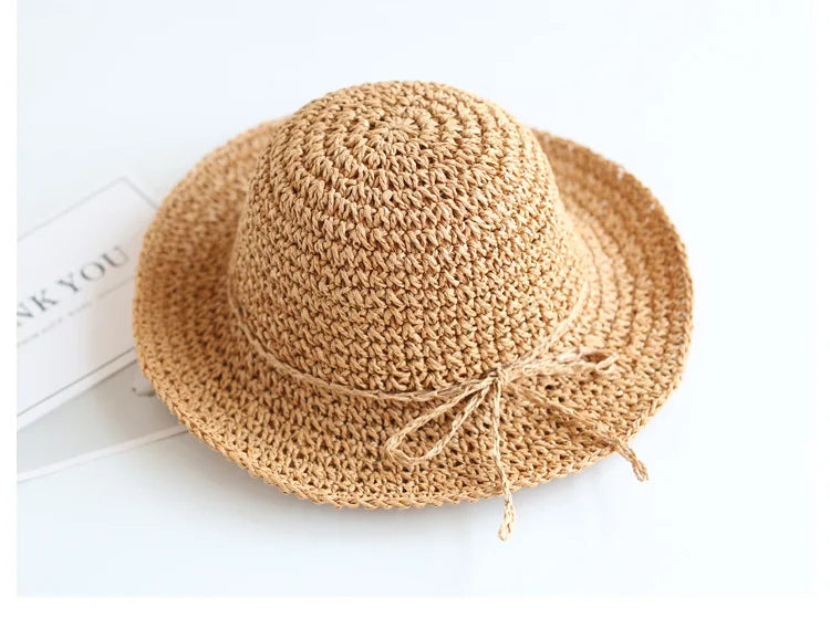 Mom and Daughter Beach Fisherman's Cap Parent-child Straw Hat Spring Summer New Girl Casual Solid Foldable Big Brim Holiday Hats