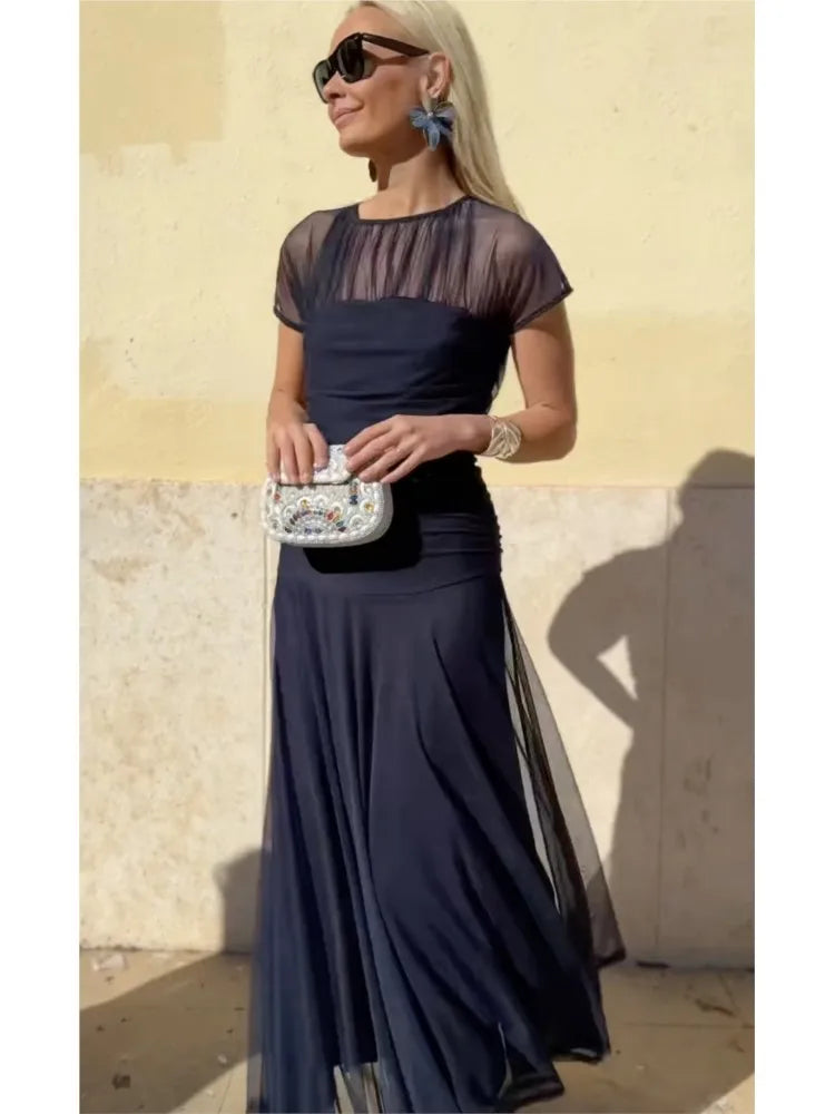 Vestido Casual para Mujer – Diseño A-Line con Manga Corta, Cuello Redondo y Corte Amplio para Verano