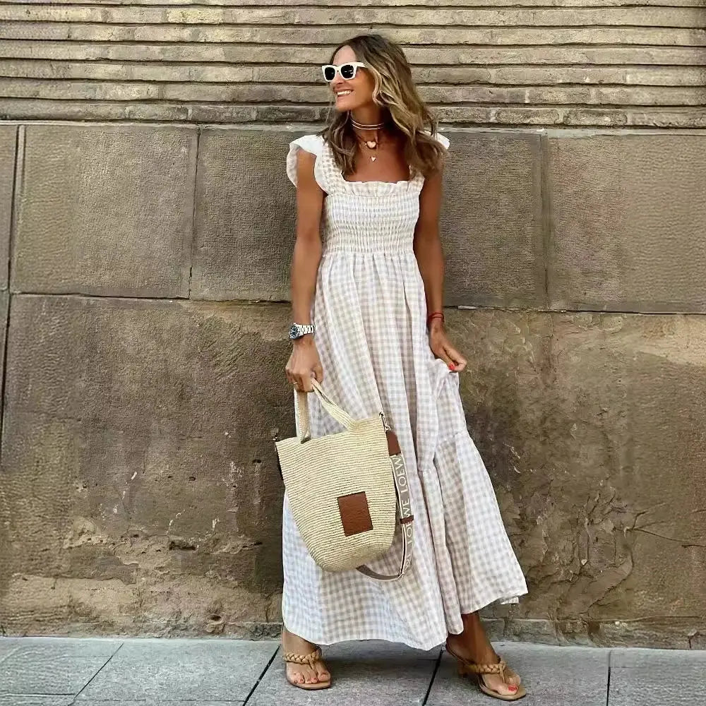 Vestido Largo Plaid Sin Mangas Mujer – Estilo Retro Europeo Verano 2026 MaDaJo