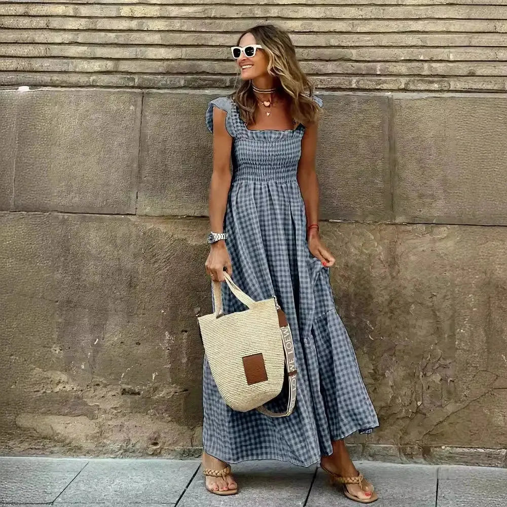 Vestido Largo Plaid Sin Mangas Mujer – Estilo Retro Europeo Verano 2026 MaDaJo