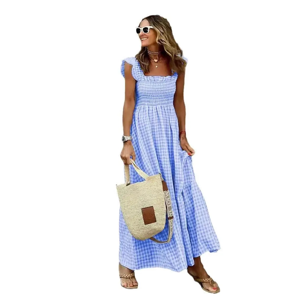 Vestido Largo Plaid Sin Mangas Mujer – Estilo Retro Europeo Verano 2026 MaDaJo